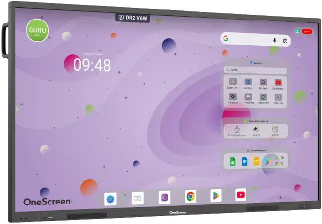 Pantalla OneScreen con interfaz Core educativa y fondo interactivo en tonos pastel
